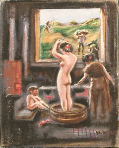 Chinese Family-After The Bath - Oil on Canvas