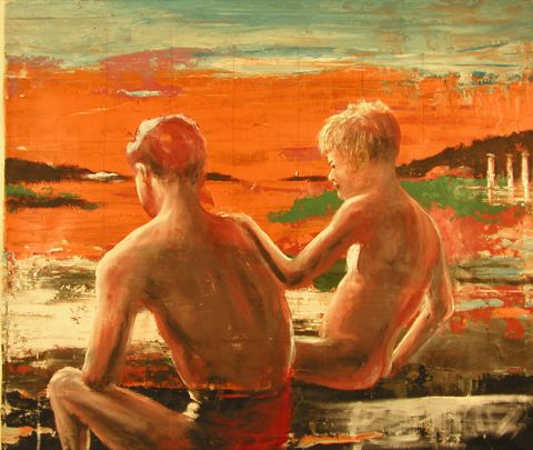 Two Youths On A Beach - Oil on Canvas