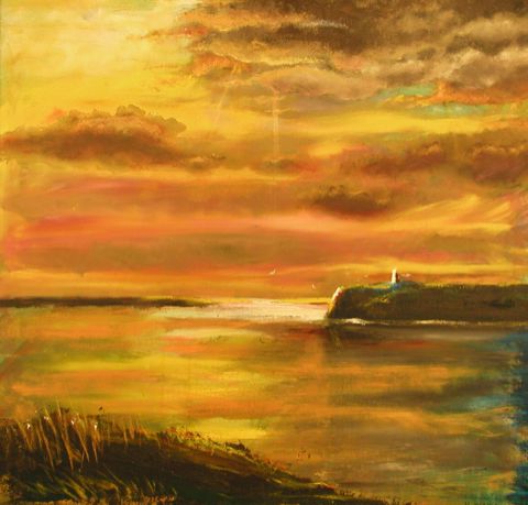 Lighthouse At Sunset - Oil on Canvas