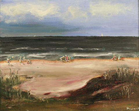 Seaside With People 16x20 - Oil on Canvas