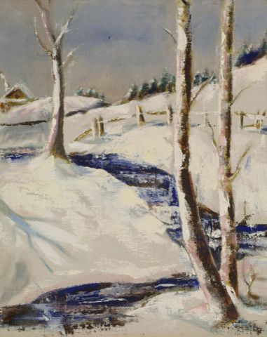 Winter Scene With 3 Birches - Oil on Canvas